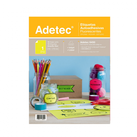 Etiqueta Adhesiva Adetec Carta Amarillo Fluor 15 Hojas