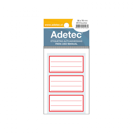 Etiqueta Manual Adetec Roja 35X70 mm 8 Hojas 24 Unidades