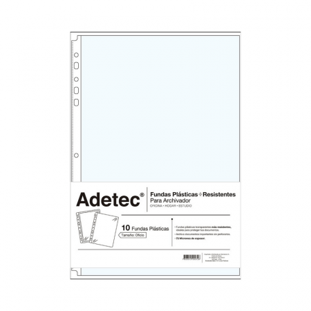Funda Oficio Adetec Lomo Blanco Transparente 10 Unidades
