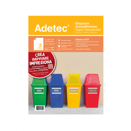 Etiqueta Autoadhesiva Adetec Súper Resistente 2 por Hoja 212x138 mm 5 Unidades