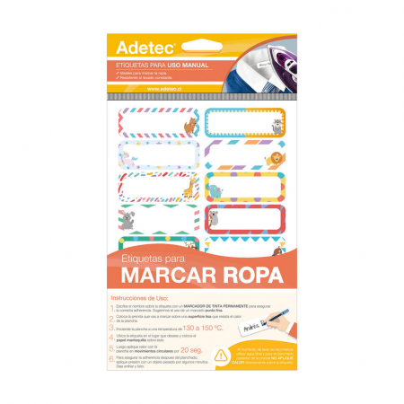 Etiqueta Adhesiva Adetec Marcar Ropa Lavable 25x63 mm 16 Unidades