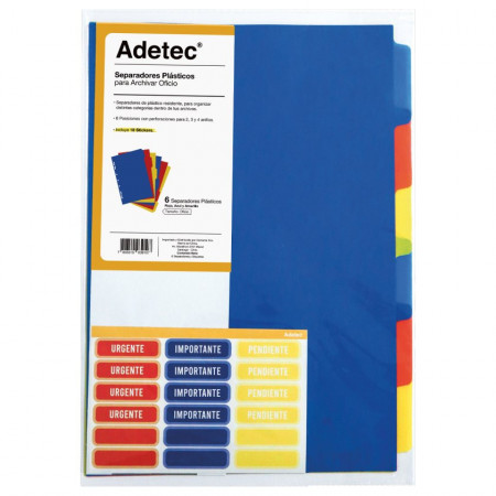 Separador Adetec Plástico Oficio 6 Divisiones