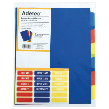 Separador Adetec Plástico Carta 6 Divisiones