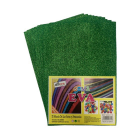 Goma Eva Offione Glitter Verde 40X60 Cm Paquete de 10 Unidades