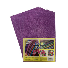 Goma Eva Offione Glitter Violeta 20x30 Cm Paquete de 10 Unidades