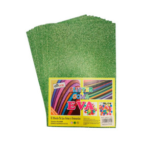 Goma Eva Offione Glitter Verde 20x30 Cm Paquete de 10 Unidades