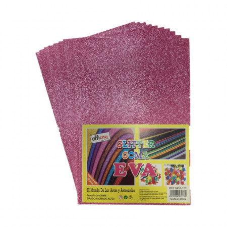 Goma Eva Offione Glitter Rosado 20x30 Cm Paquete de 10 Unidades