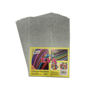 Goma Eva Offione Glitter Plateado 20x30 Cm Paquete de 10 Unidades