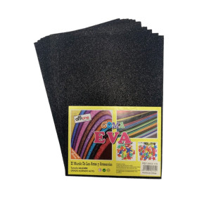 Goma Eva Offione Glitter Negro 20x30 Cm Paquete de 10 Unidades