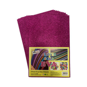 Goma Eva Offione Glitter Fucsia 20x30 Cm Paquete de 10 Unidades