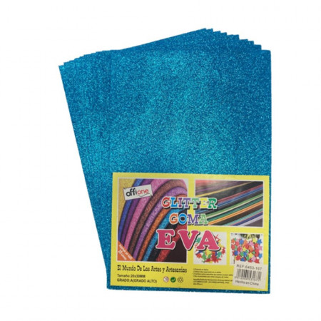 Goma Eva Offione Glitter Celeste 20x30 Cm Paquete de 10 Unidades