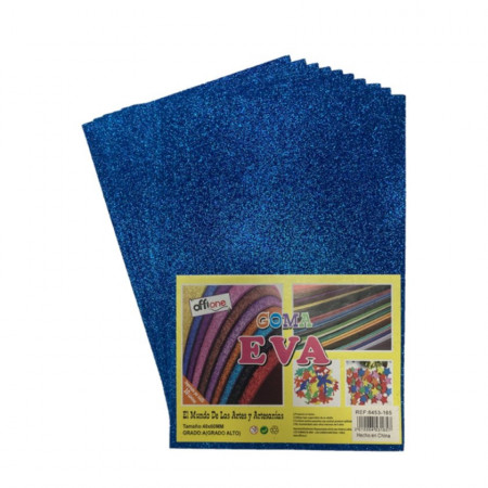 Goma Eva Offione Glitter Azul 20x30 Cm Paquete de 10 Unidades