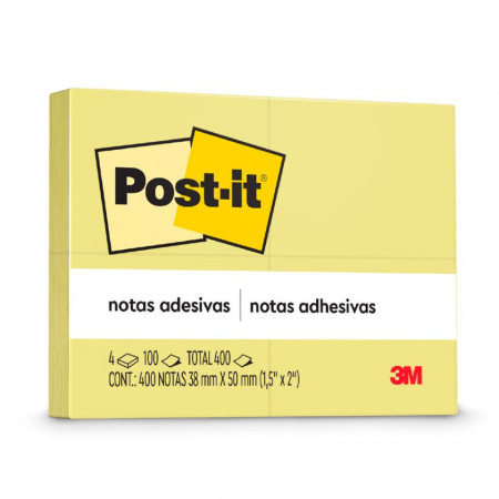 Notas Adhesivas 3M Post-It Amarillo 4BX 38x50 mm 100 hojas