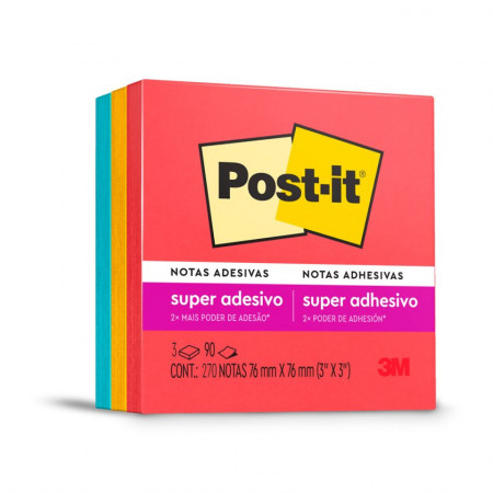 Notas Adhesivas 3M Post-It Super Sticky 3 Colores 76x76 Mm 270 Hojas