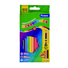 Lápiz Color Torre Hexagonal 12 Colores + 6 Tonos Piel