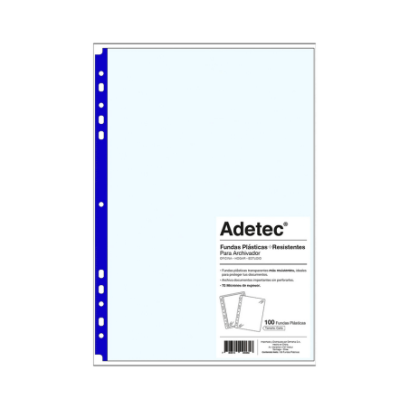 Funda Carta Adetec Borde Azul Transparente 100 Unidades